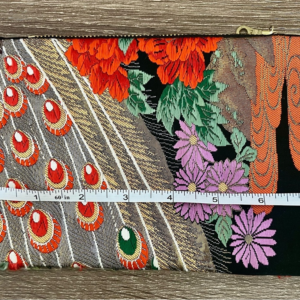Multicolor Peacock Floral Tapestry Wristlet Bag Zip Pouch Tassel - Picture 5 of 14